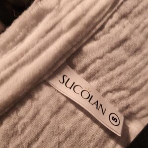 Sucolan White Textured Shirt Dress w Frayed Trim Size Small